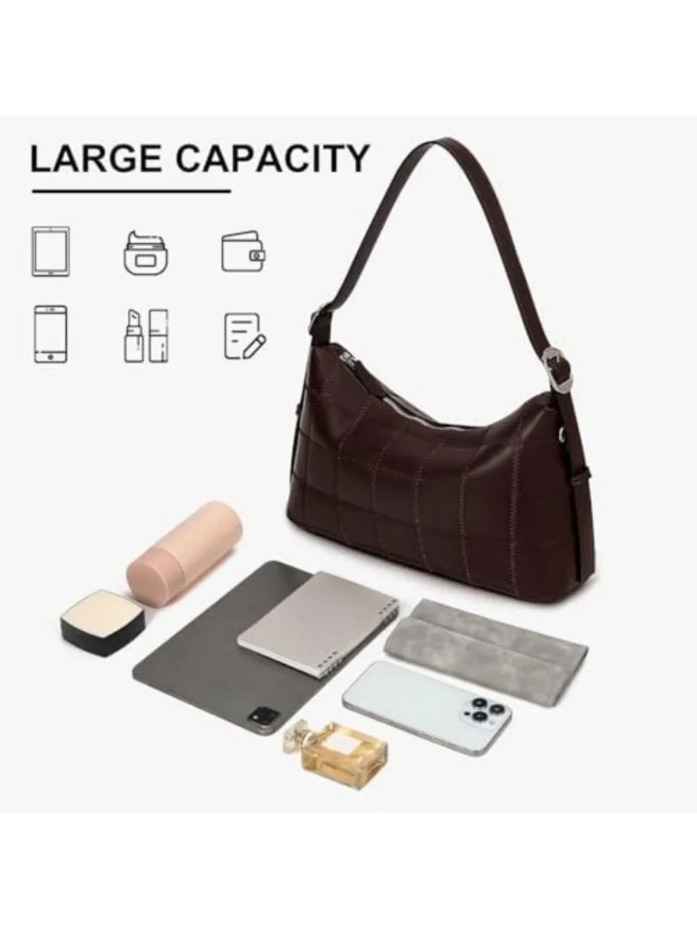 Trendy Checkered Crossbody Bag for Women - Classic Black & White Leather Tote
